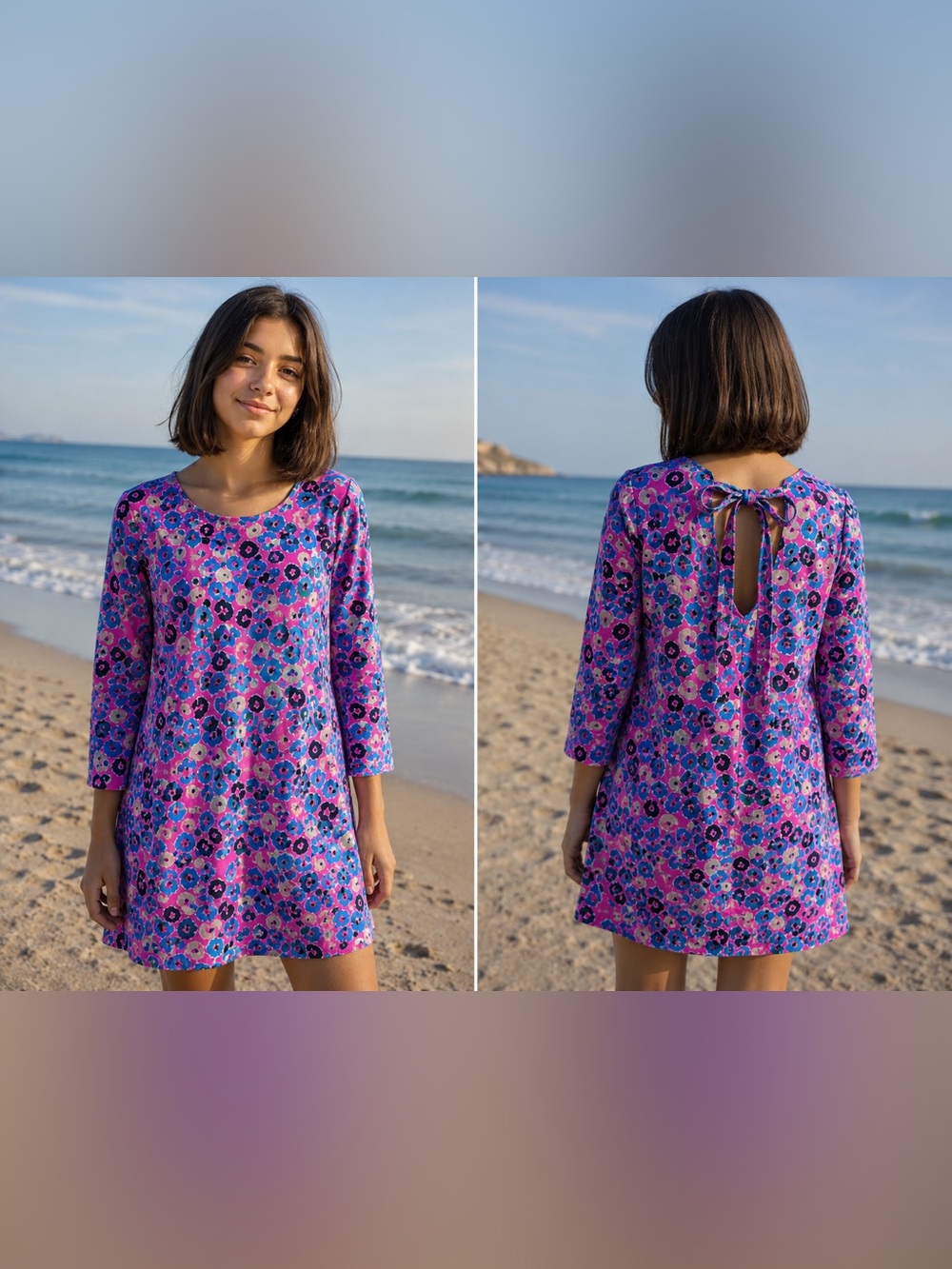 XL (12-14) LILLY PULITZER - Girls' Purple Floral Tie-Back Dress